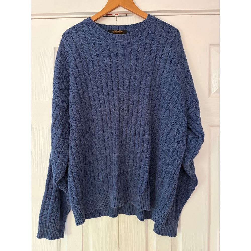 Brooks Brothers Mens Blue Cable Knit Crew Neck Sweater Long Sleeve Pullover